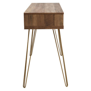 Wood Effect Console Table with 2 Storage Drawers and Hairpin Metal Legs | Flori