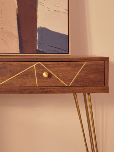 Wood Effect Console Table with 2 Storage Drawers and Hairpin Metal Legs | Flori