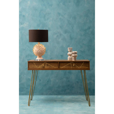 Wood Effect Console Table with 2 Storage Drawers and Hairpin Metal Legs | Flori
