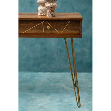 Wood Effect Console Table with 2 Storage Drawers and Hairpin Metal Legs | Flori