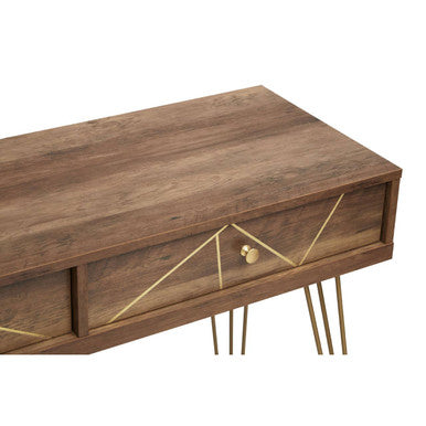 Wood Effect Console Table with 2 Storage Drawers and Hairpin Metal Legs | Flori