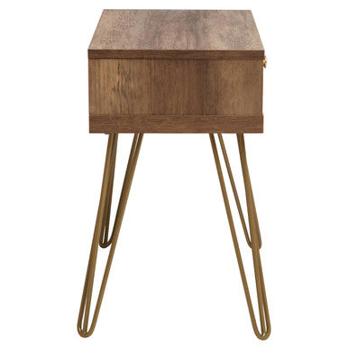 Brown Wood Top 1-Drawer Side Table with Hairpin Legs | Flori
