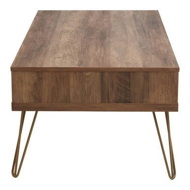 Brown Wood Top 2-Drawer Coffee Table with Hairpin Legs | Flori
