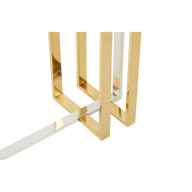 Silver and Gold Steel Frame Console Table with Glass Top | Alvea