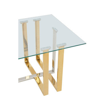 Silver and Gold Steel Frame Coffee Table with Glass Top | Alvea