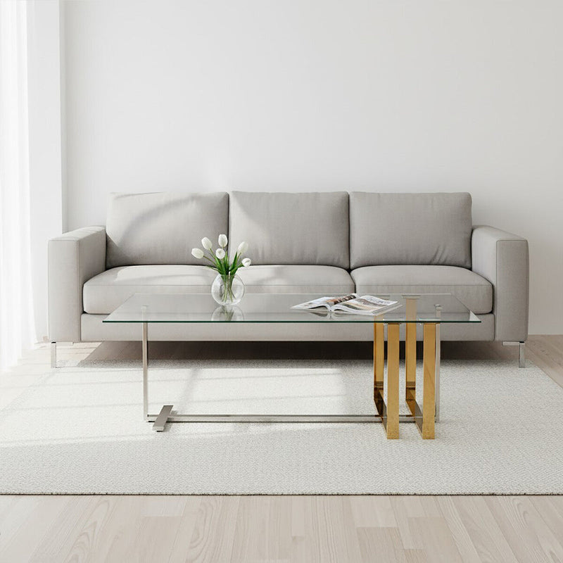 Silver and Gold Steel Frame Coffee Table with Glass Top | Alvea