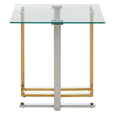 Silver and Gold Steel Frame Side Table with Glass Top | Alvea