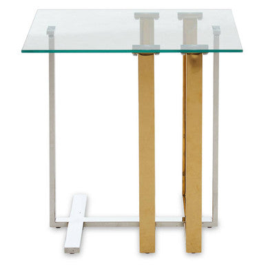 Silver and Gold Steel Frame Side Table with Glass Top | Alvea