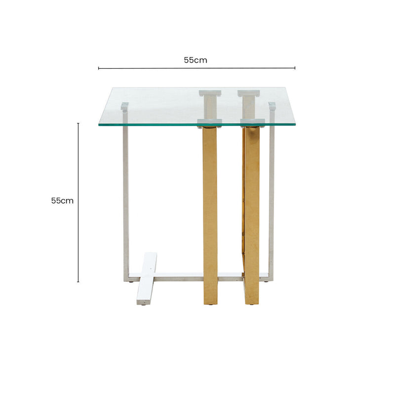 Silver and Gold Steel Frame Side Table with Glass Top | Alvea