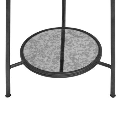 Black and Silver Metal Frame 2-Tier Side Table with Round Mirrored Glass Top | Xania