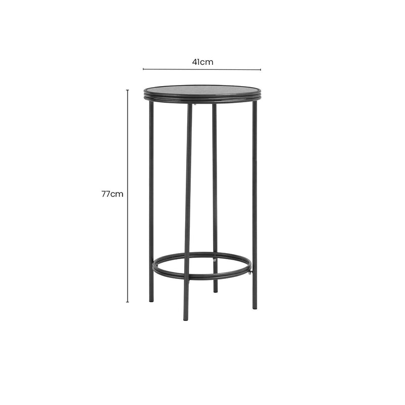 Silver and Black Round Side Table with Antique Mirror Top | Xania