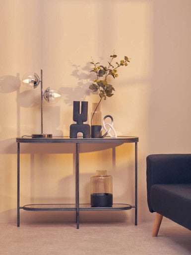 Black Wooden Top Rectangular Console Table with Metal Frame | Xania