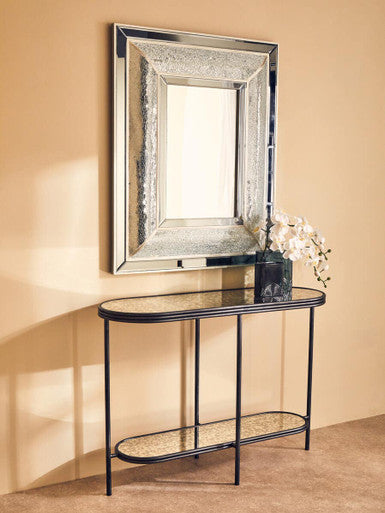 Black Wooden Top Rectangular Console Table with Metal Frame | Xania