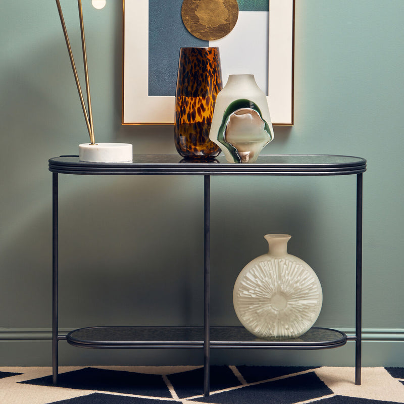 Black Wooden Top Rectangular Console Table with Metal Frame | Xania