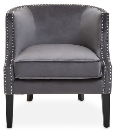 Grey Velvet Studded Chair | Larissa