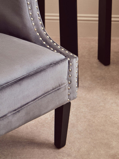 Grey Velvet Studded Chair | Larissa