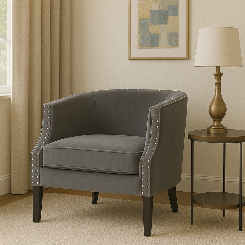 Grey Velvet Studded Chair | Larissa