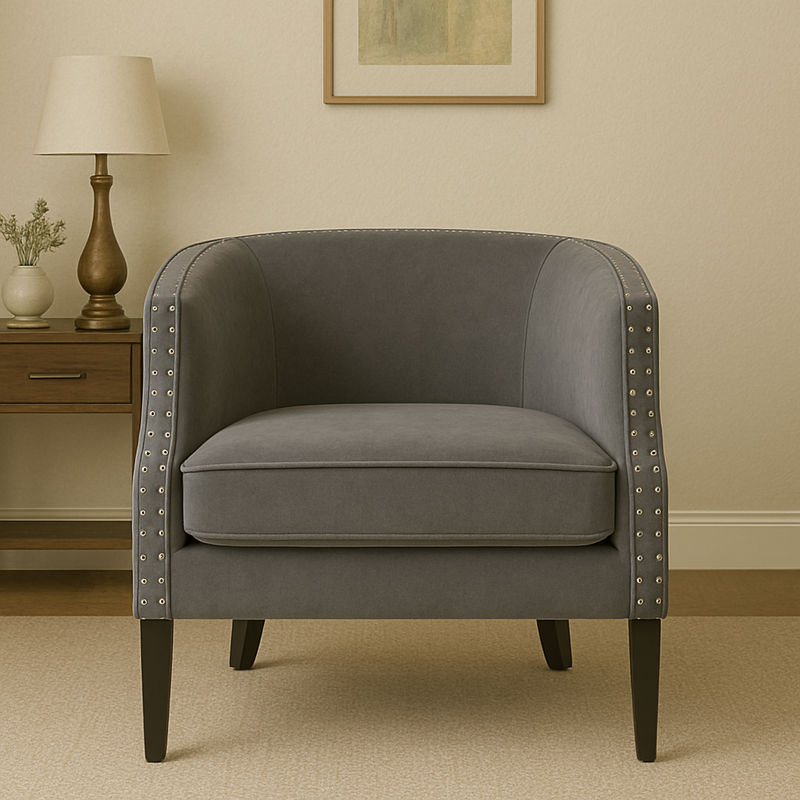 Grey Velvet Studded Chair | Larissa