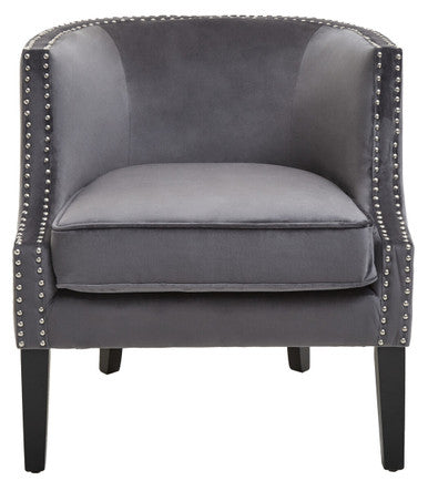 Grey Velvet Studded Chair | Larissa