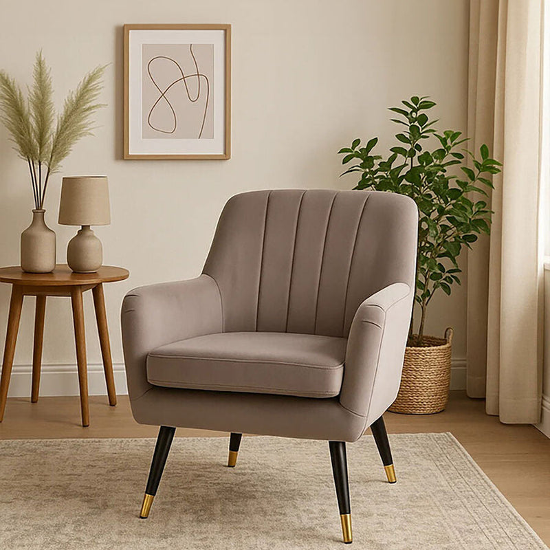 Mink Velvet Accent Chair with Black Legs | Loretta