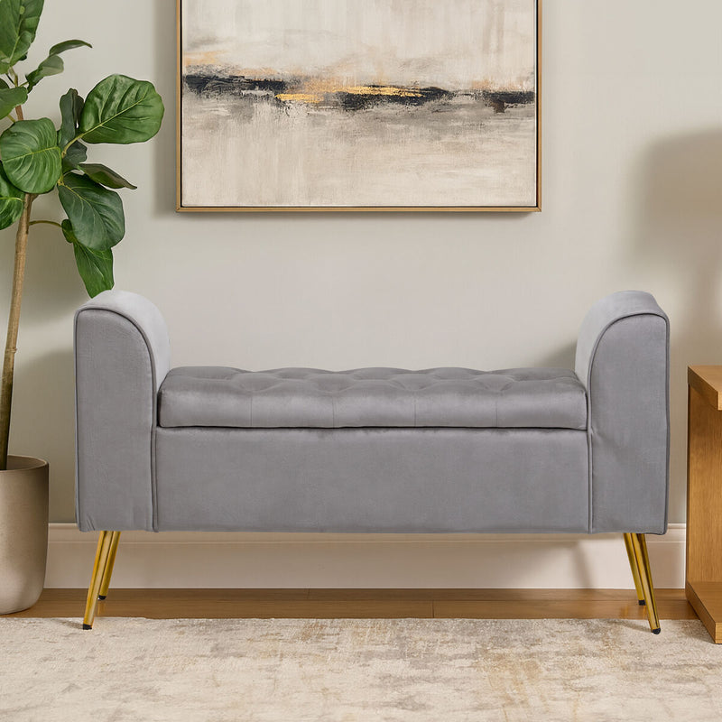 Grey Velvet Ottoman Storage Bench | Loretta