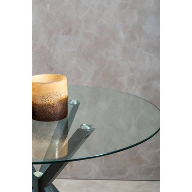 Clear Glass Top Round Dining Table with Grey Metal Legs | Salford