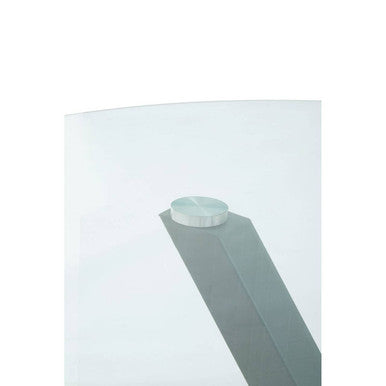 Clear Glass Top Round Dining Table with Grey Metal Legs | Salford