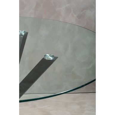 Clear Glass Top Round Dining Table with Black Metal Legs | Salford