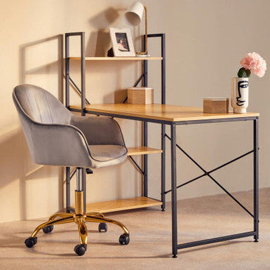 Grey Velvet and Gold Home Office Chair | Brent