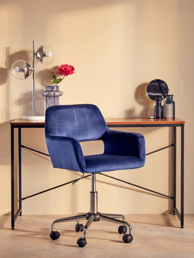 Navy Velvet and Chrome Base Home Office Chair | Brent