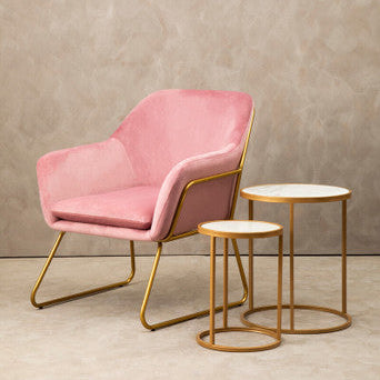 Pink Velvet and Powder Gold Frame Armchair | Xander