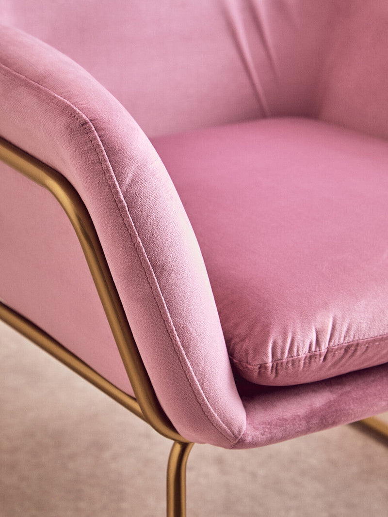 Pink Velvet and Powder Gold Frame Armchair | Xander