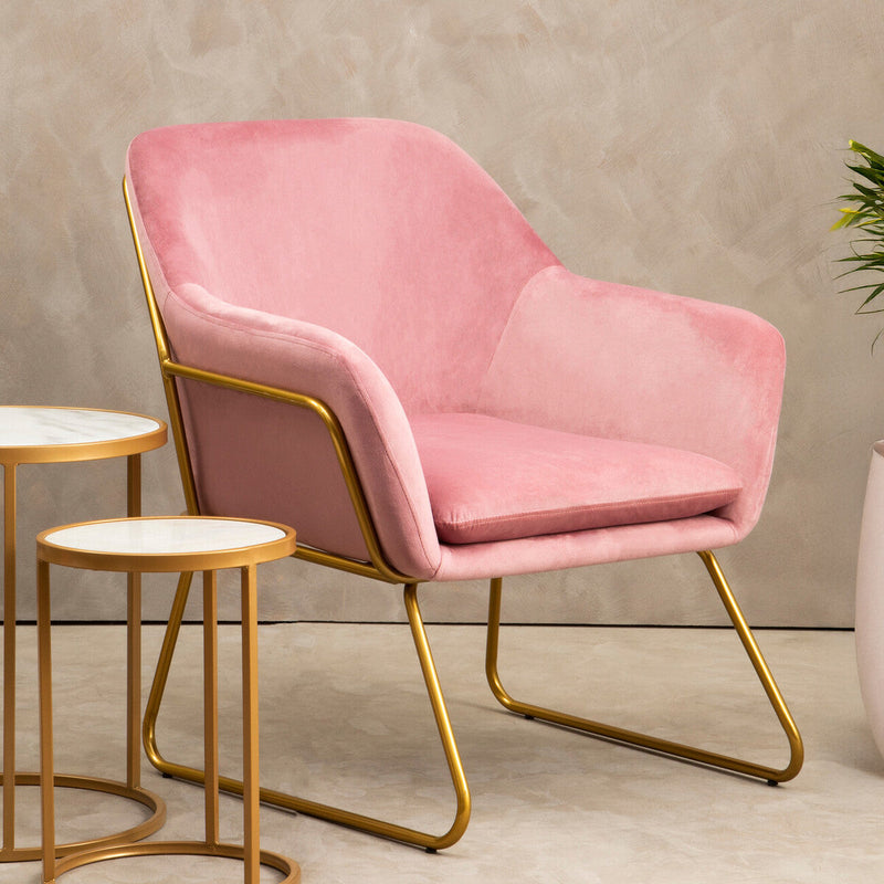 Pink Velvet and Powder Gold Frame Armchair | Xander