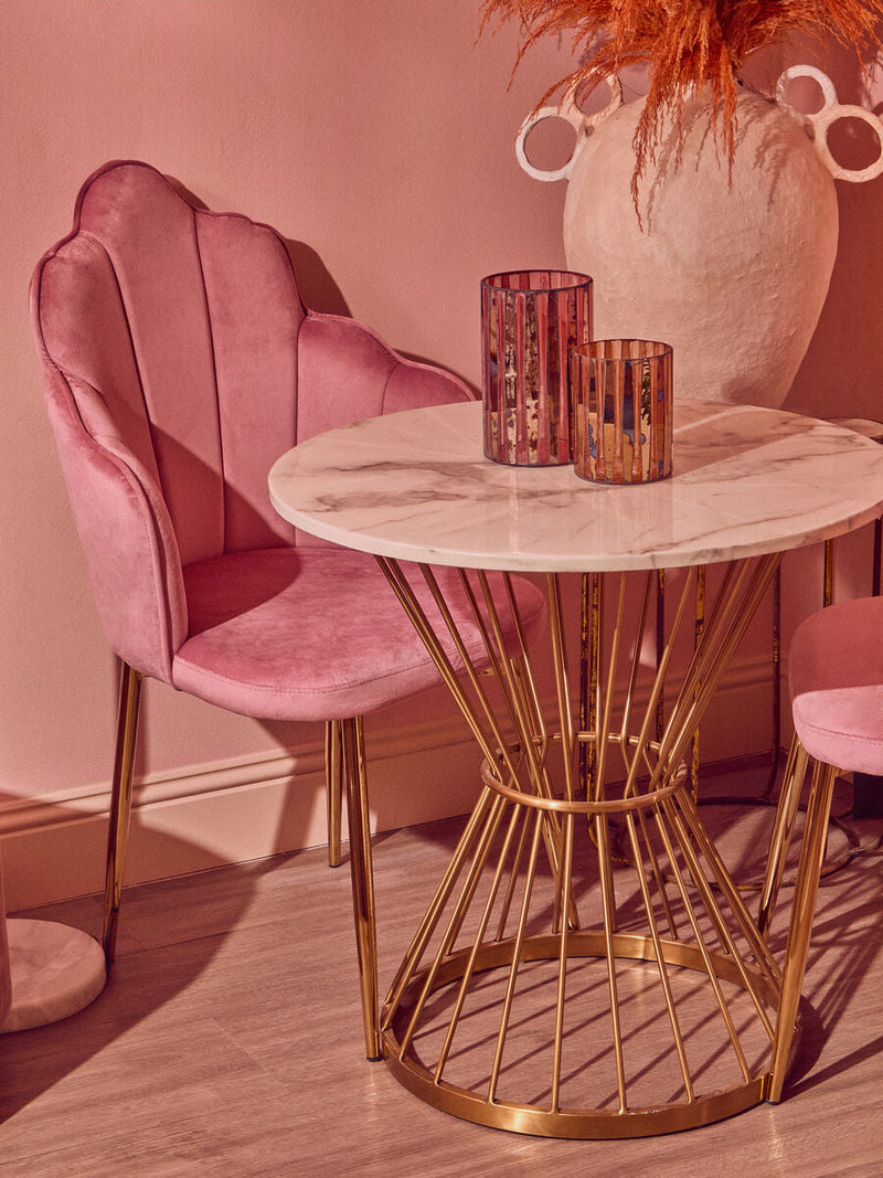 Pink Velvet Dining Chair with Gold Metal Legs | Tian