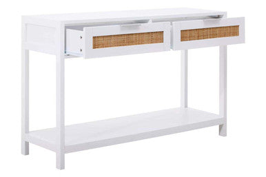 White Wooden Console Table with Rattan 2 Drawers | Sherman