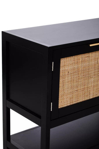 Black Wood and Rattan Two Door Side Cabinet | Sherman