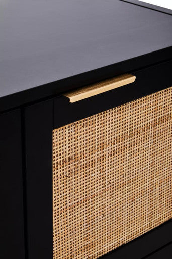 Black Wood and Rattan Two Door Side Cabinet | Sherman