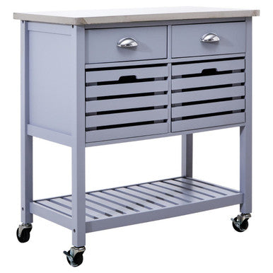 Grey Kitchen Trolley with Stainless Steel Top | Frankfurt