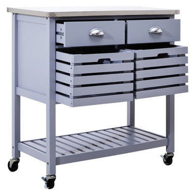 Grey Kitchen Trolley with Stainless Steel Top | Frankfurt