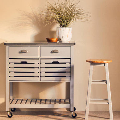 Grey Kitchen Trolley with Stainless Steel Top | Frankfurt