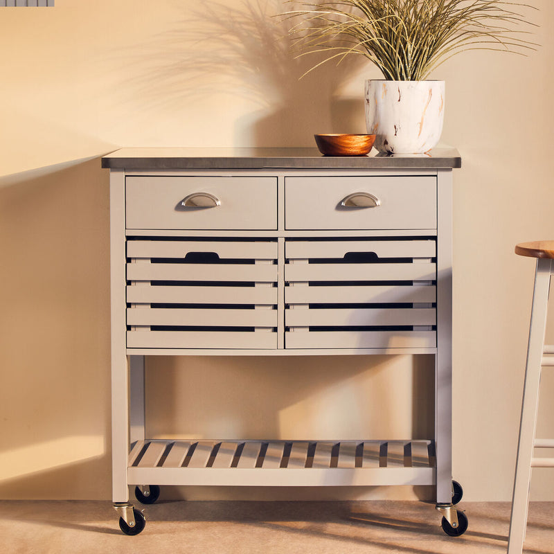 Grey Kitchen Trolley with Stainless Steel Top | Frankfurt