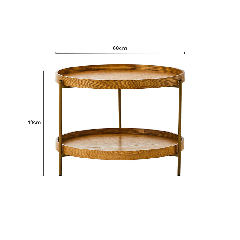 Natural Wood Veneer Round Two-Tier Side Table, Viborg