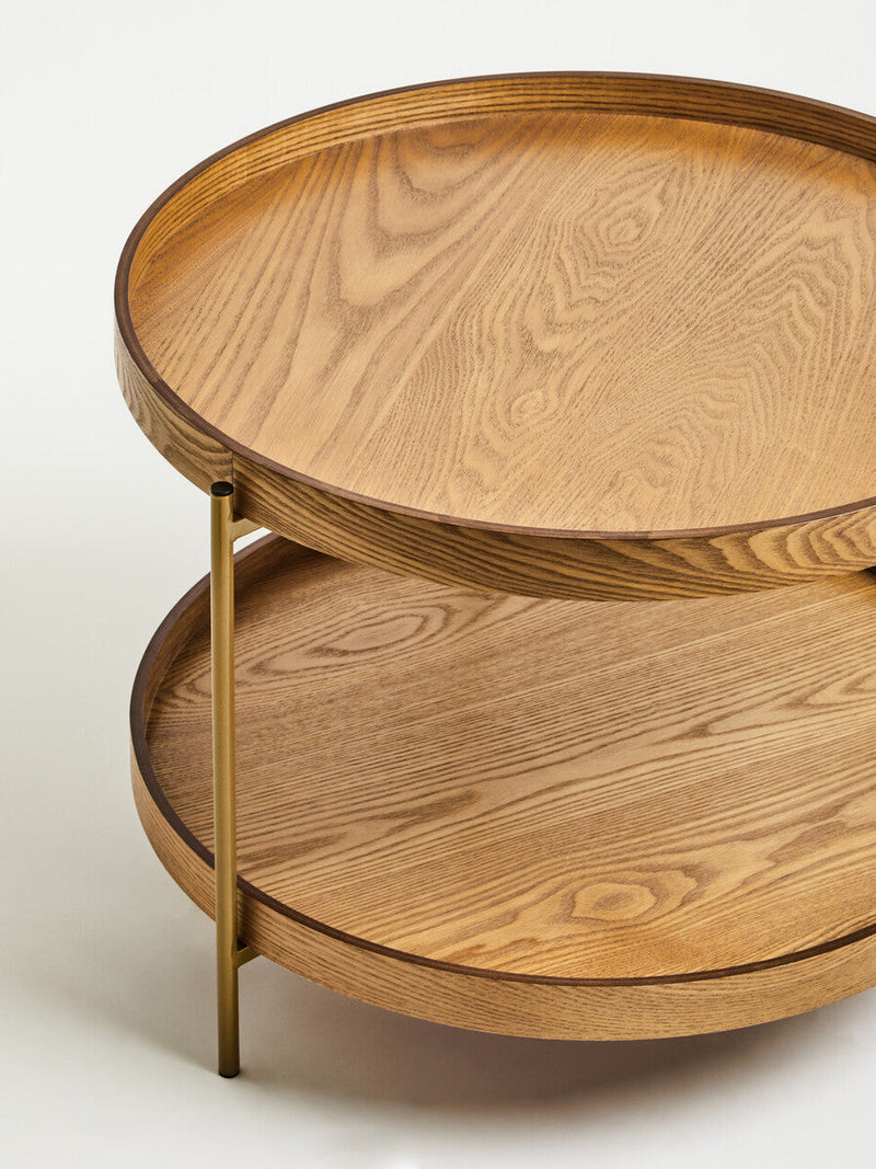 Natural Wood Veneer Round Two-Tier Side Table, Viborg