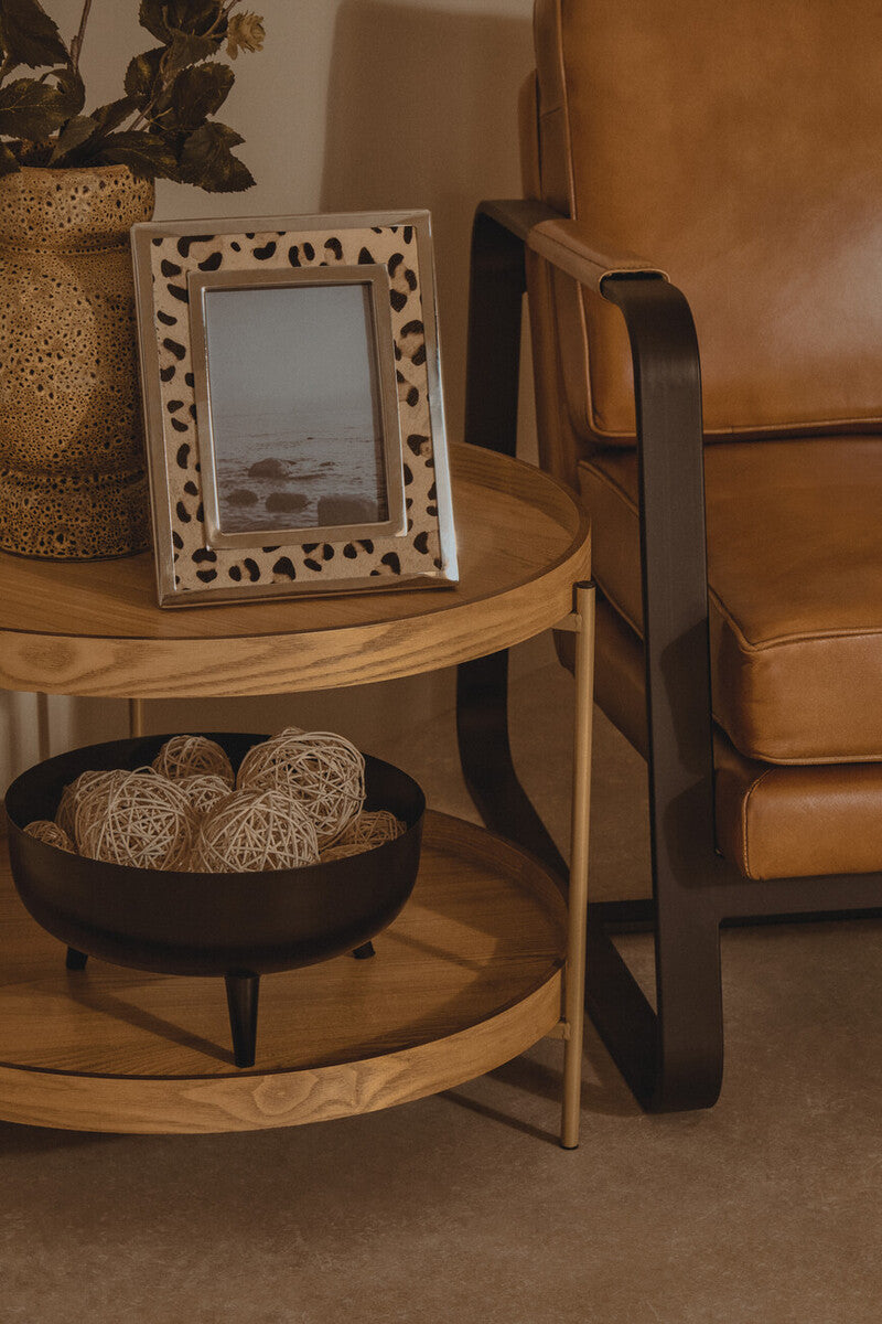 Natural Wood Veneer Round Two-Tier Side Table, Viborg