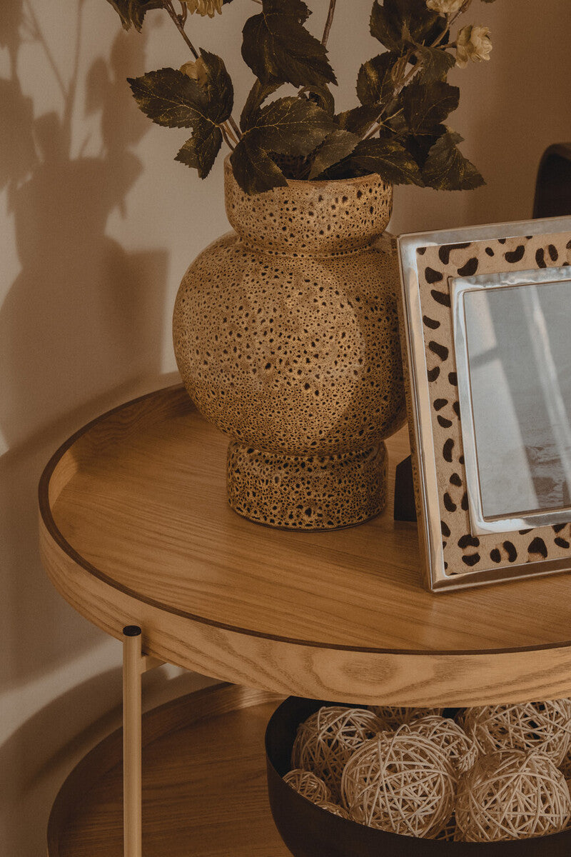 Natural Wood Veneer Round Two-Tier Side Table, Viborg