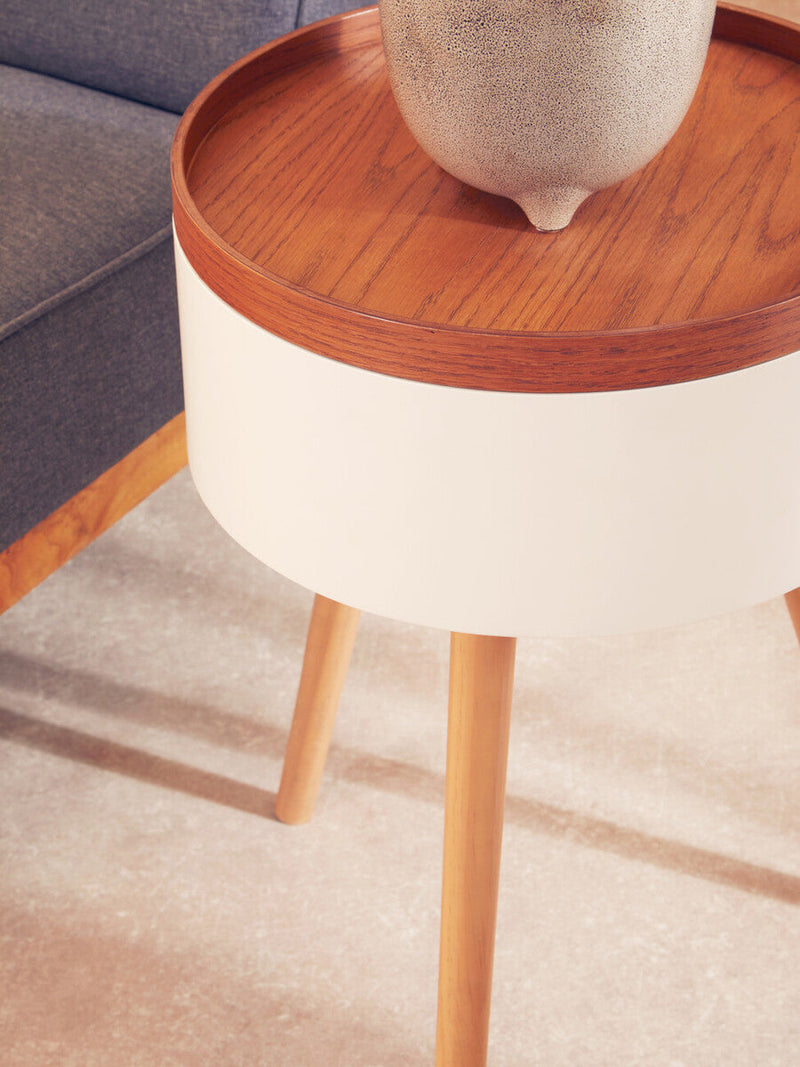 White Storage Round Side Table | Viborg