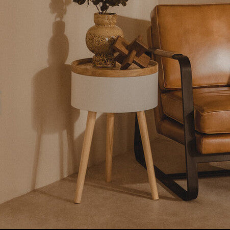 White Storage Round Side Table | Viborg