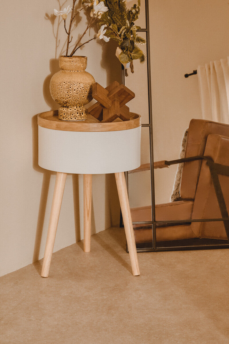 White Storage Round Side Table | Viborg