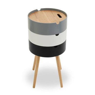 White Grey and Black Three Tier Storage Side Table with Pine Wood Legs | Viborg