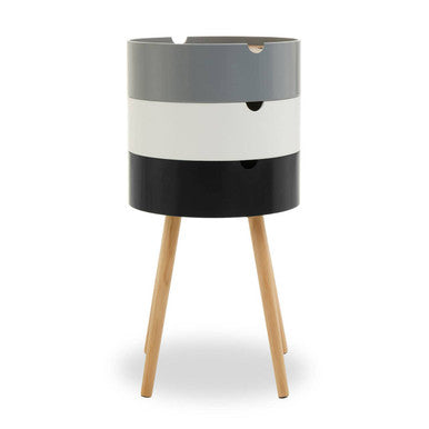 White Grey and Black Three Tier Storage Side Table with Pine Wood Legs | Viborg